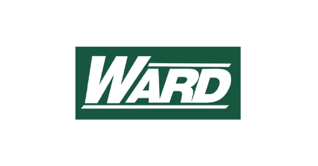 A green and white logo of the word ward.