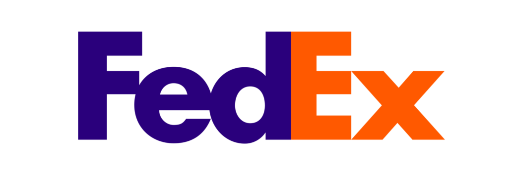 A fedex logo is shown on the side of a black background.