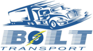 A blue and white logo of bolt transport.